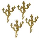  A Set of Four 19th Century Rococo Gilt Bronze 5-Light Appliques