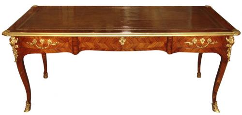 A 18th c. French Regence Tulipwood and Ormolu Bureau Plat Desk