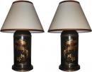 A Pair of 19th Century Chinoiserie Black Tole Tea Canister Lamps
