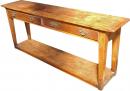 An 18th Century Continental Provincial Country Pine Console Sideboard with two freize drawers and raised on squared and tapered legs connected at the base with a plinth untertier