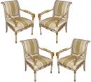 An Elegant Set of Late 18th Century Italian Neoclassical Polychrome and Parcel Gilt Arm Chairs
