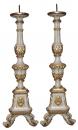 A Pair of 18th Century Italian Polychrome and Parcel Gilt Pricket Sticks