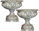 A Palazzo Scaled Pair of Green and Grey Solid Marble Tazza Urns