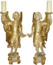 An Extremely Rare 18th Century Pair of Polychrome and Parcel Gilt Archangels