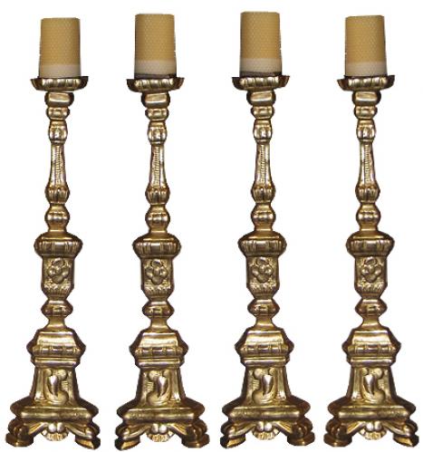 A Rare Set of Four Matching 18th Century Giltwood Pricket Sticks