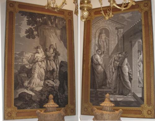 A Pair of 18th Century Neoclassical Ink on Paper Theatrical Panels