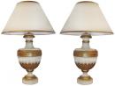 A Pair of 18th Century Giltwood and White Polychrome Urns