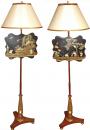 A Pair of 19th Century Chinoiserie and Parcel Gilt and Polychrome Fire Screens
