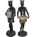 A Palazzo-Scaled Pair of 18th Century Polychrome and Parcel Gilt Venetian  Blackamoors