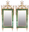 A Magnificent Pair of 18th Century Russian Louis XVI Malachite and Gilt Wood Pier Mirrors