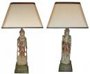 A Pair of 19th Century Polychrome Chinese Figural Statues Now as Lamps