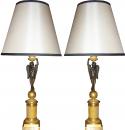 A Pair of 19th Century French Bronze Ormolu Candlestick Lamps with Winged Putti