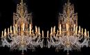 A Rare 18th Century Pair of 21-Light Genoese Parcel Gilt and Crystal Chandeliers