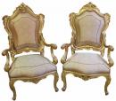 A Regal Pair of 18th Century Carved Giltwood Italian Louis XV Armchairs