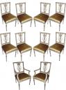 A Set of Ten Sophisticated 18th Century Louis XVI Polychrome and Parcel Gilt Dining Chairs