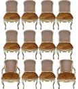 A Set of Twelve 18th Century Italian Light Blue Polychrome and Parcel Gilt and Caned Louis XV Dining Chairs