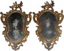 A Pair of 18th Century Giltwood and Etched Looking Glass Venetian Mirrors