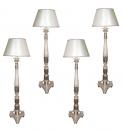 A Set of Four 19th Century Italian Polychrome and Silver Gilt Torchere Floor Lamps