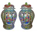 A Monumental Pair of 19th Century Chinese Urns with Lids
