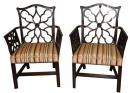 A Pair of Georgian Chinese Chippendale Mahogany Latticework Arm Chairs
