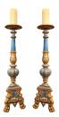 A Set of Six Ceruse Polychrome and Parcel Gilt Pricket Sticks
