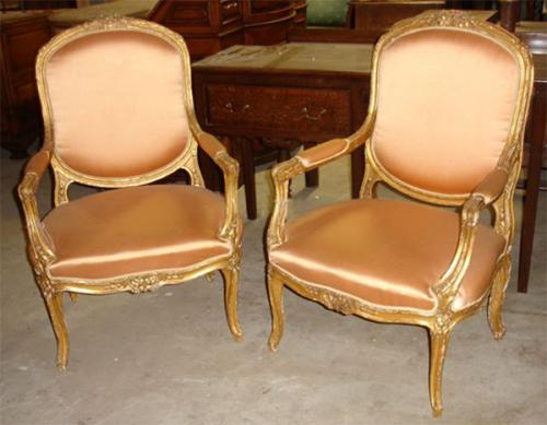 A Pair of 18th Century Italian Louis XV Mecca Giltwood Arm Chairs