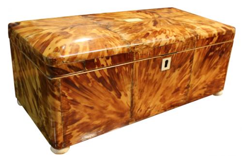 A Large 19th Century Blonde Tortoiseshell Tea Caddy