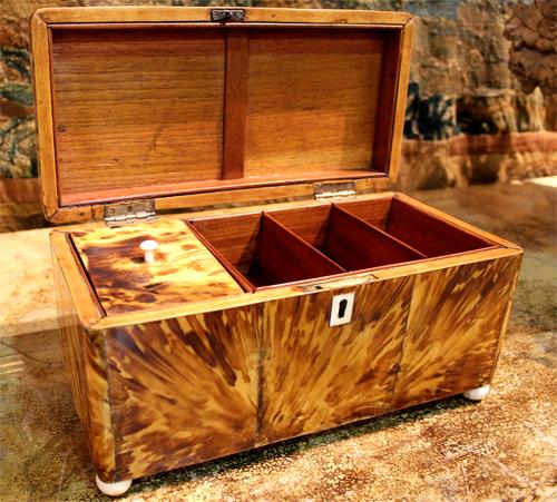 A Large 19th Century Blonde Tortoiseshell Tea Caddy