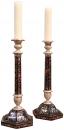 A Pair of 19th Century English Regency Mother of Pearl Inlaid Piqué Posé Candlesticks
