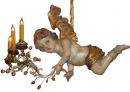 A Whimsical 18th century Three-Light Italian Polychrome and Parcel Gilt Angel Chandelier