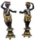 A Pair of 18th Century Polychrome and Giltwood Venetian Blackamoor Torchères
