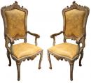 A Pair of Italian Louis XV 18th Century Venetian Polychrome and Parcel Gilt Fauteil Armchairs