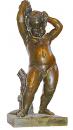 A Playful 19th Century Bronze Bacchant Putto Wearing a Grapevine Wreath on His Head