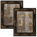 A Pair of late 17th-Early 18th Century Venetian EbonizedJapannedParcel Gilt and Inlaid Mother of Pearl Mirrors