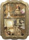 A Late 19th Century Vintage Pickled Wood Mirror detailed with Gold Accents