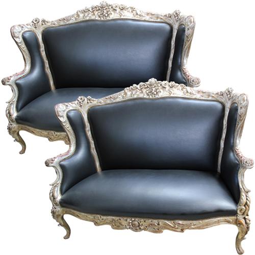A Pair of 19th Century Italian Silver Gilt Settees