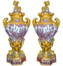 A	Pair of Italian Louis XIV Style Rouge and White Marble Urns