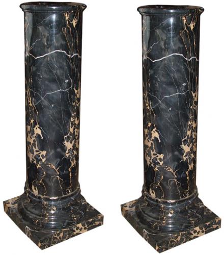 An Impressive Pair of 19th Century Italian Emperador Scuro Marble Columns