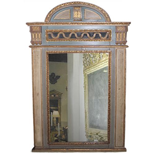 An Understated 18th Century Italian Neoclassical Parcel Gilt and Polychrome Domed Pediment Mirror