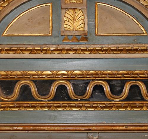 An Understated 18th Century Italian Neoclassical Parcel Gilt and Polychrome Domed Pediment Mirror