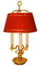 A 19th Century French Three-Light Brass Bouillotte Lamp with Crimson Tole Shade
