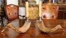An Unusual Pair of Ram's Horn Candlesticks