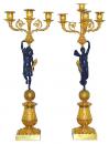 A Pair of 19th Century Italian Neoclassical Gilt & Patinated Bronze Winged Figural Candelabras