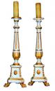 An 18th Century Pair of Italian White Polychrome and Parcel-gilt Large Candlesticks
