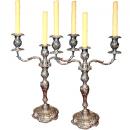 A Pair of 19th Century English Sterling Silver Three-Arm Candelabras