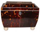 A Sophisticated First Quarter 19th Century English Regency Casket-Shaped Tortoiseshell Tea Caddy