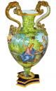 A 19th Century Ginori Ceramic Urn with Leopard Spotted Coiled Boas and Mascarons