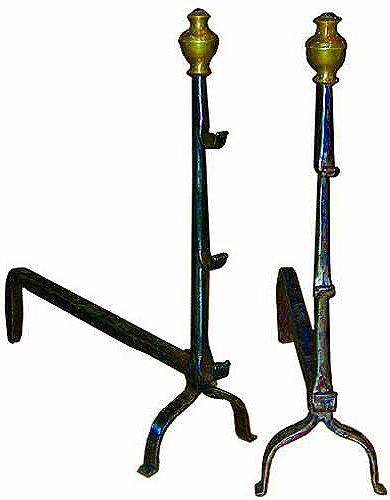 A Pair of 18th Century French Hand-Forged Wrought Iron Andirons