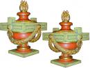 A Pair of Italian Neoclassical Polychrome and Parcel Gilt Urns
