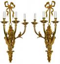 A Pair of 19th Century French Gilt-bronze Louis XVI Style Three-Arm Wall Appliqués